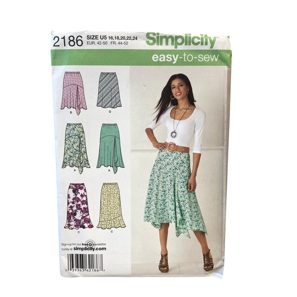 Simplicity‎ 2186 Misses Skirts U5 16-24 Asymmetrical Hem Easy-to-Sew